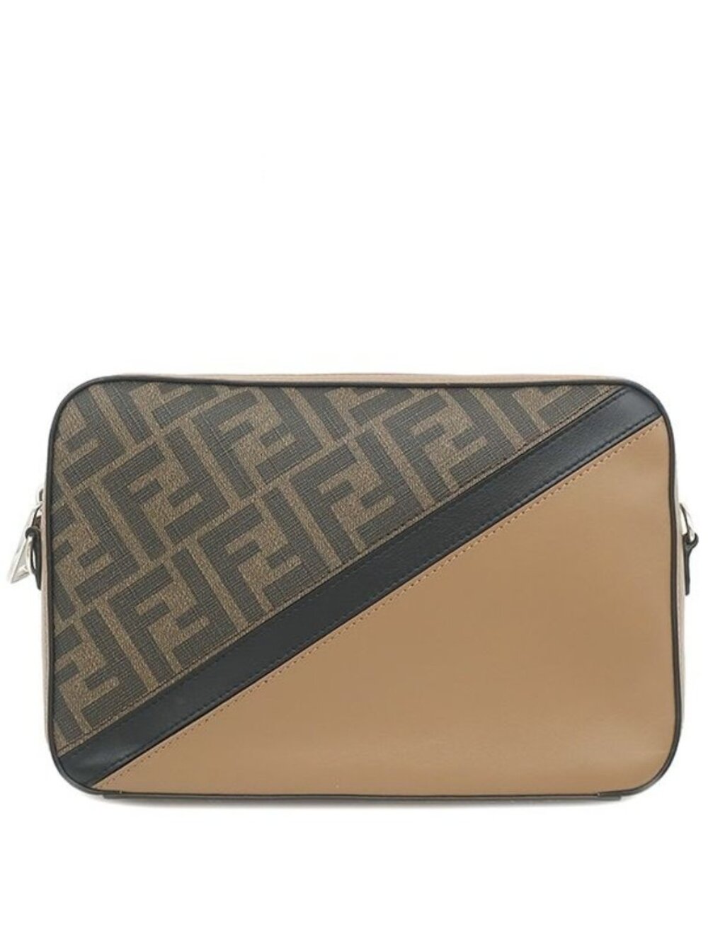 Fendi Shoulder Bag Diagonal Camera Case Leather Brown Black Silver Zucca FF Logo